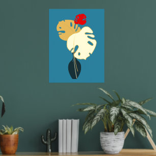 Moderne minimalistische Gold Vase mit großen Blätt Foliendrucke