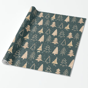 Moderne Minimalistische Gold Weihnachtsbaumen Geschenkpapier