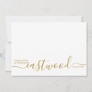 Moderne minimalistische goldene Monogramm-Hochzeit Dankeskarte