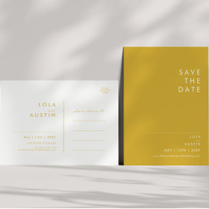 Moderne Minimalistische Goldene Save The Date Post Einladungspostkarte