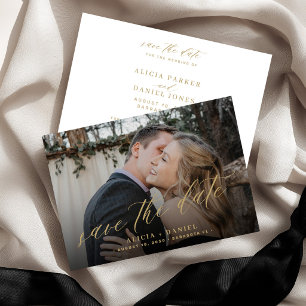 Moderne minimalistische goldene Schrift Foto-Hochz Save The Date