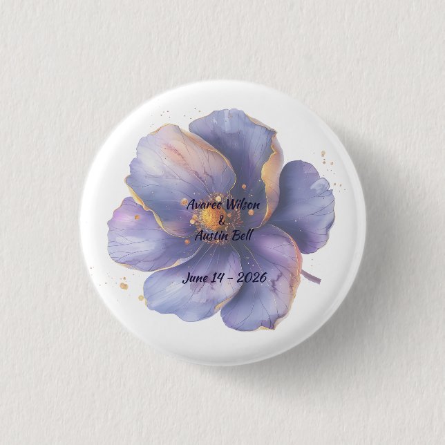 Moderne minimalistische goldene und violette Hochz Button (Vorderseite)