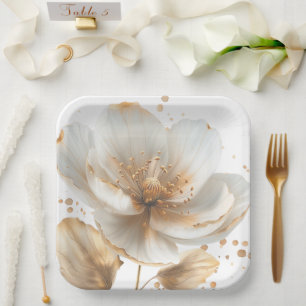 Moderne minimalistische goldene und weiße Hochzeit Pappteller