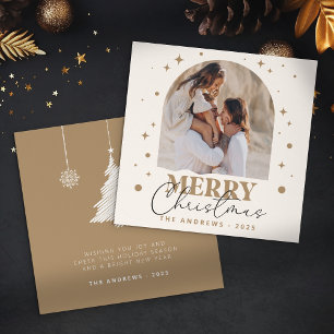 Moderne minimalistische goldene Weihnachtsfotoarka Feiertagskarte