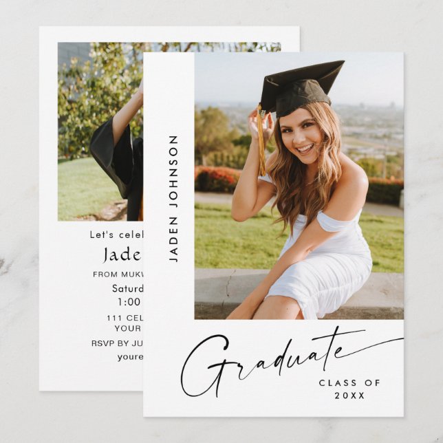 Moderne Minimalistische Grad-2-FOTO-Graduierungspa Einladung (Vorne/Hinten)