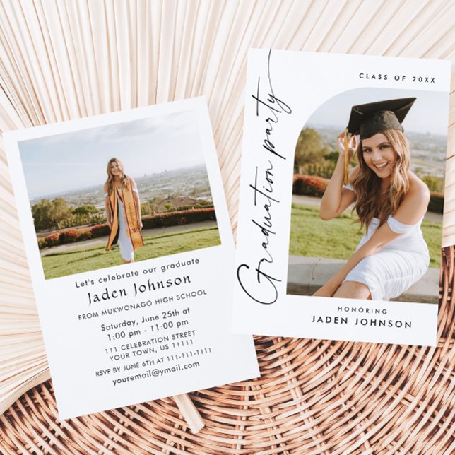 Moderne Minimalistische Grad-2-FOTO-Graduierungspa Einladung (Von Creator hochgeladen)