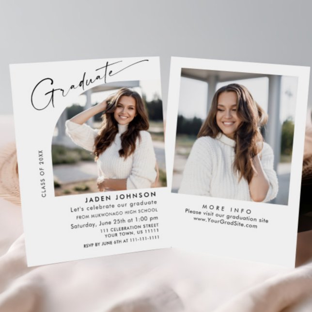 Moderne Minimalistische Grad-2-FOTO-Graduierungspa Einladung (Von Creator hochgeladen)