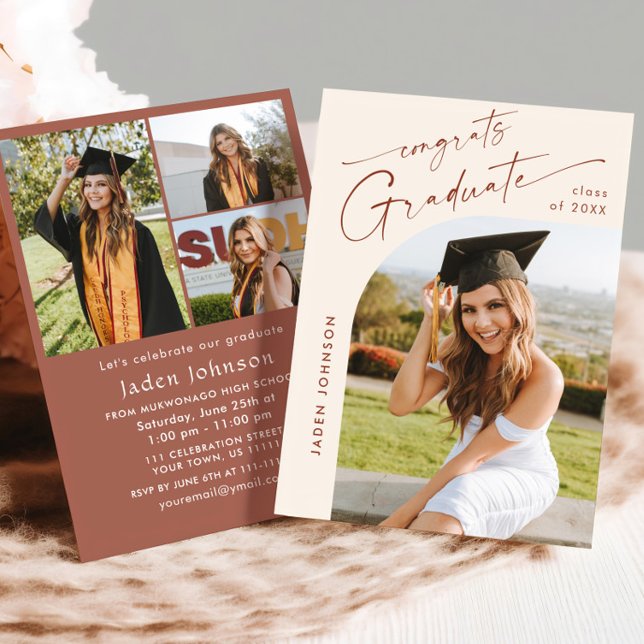 Moderne Minimalistische Grad 4 FOTO Graduierungspa Einladung (Von Creator hochgeladen)