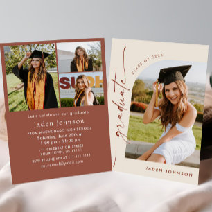 Moderne Minimalistische Grad 4 FOTO Graduierungspa Einladung