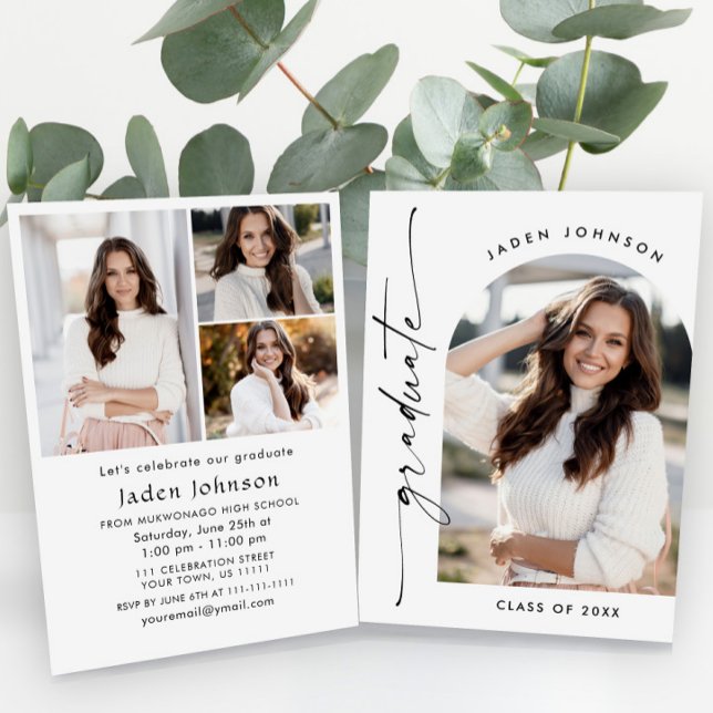 Moderne Minimalistische Grad 4 FOTO Graduierungspa Einladung (Von Creator hochgeladen)