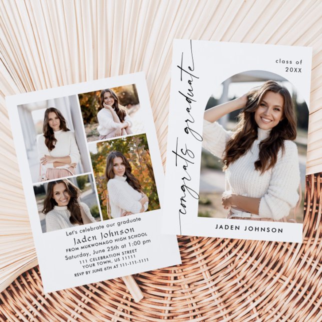 Moderne Minimalistische Grad-5-FOTO-Graduierungspa Einladung (Von Creator hochgeladen)