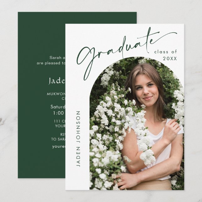 Moderne Minimalistische Grad-FOTO-Graduierungspart Einladung (Vorne/Hinten)