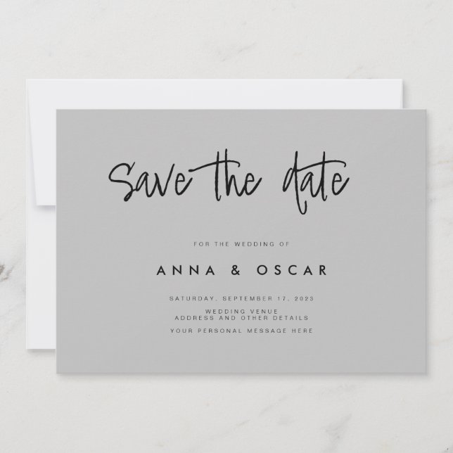 Moderne Minimalistische graue Hochzeit rettet das  Save The Date (Vorderseite)
