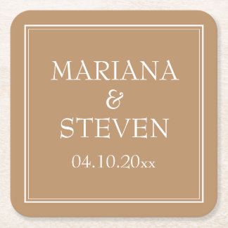 Moderne Minimalistische Grenze Tan Beige Rechteckiger Pappuntersetzer