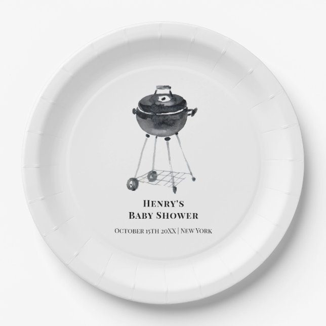 Moderne Minimalistische GRILLEN Grill Kinderdusche Pappteller (Vorderseite)