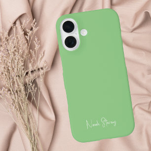 Moderne Minimalistische Grün- und Weißskriptkallig iPhone 16 Hülle