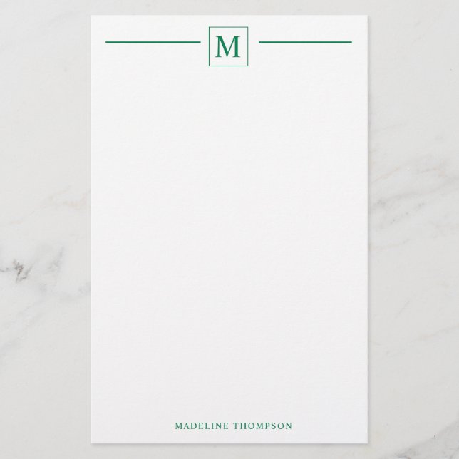 Moderne Minimalistische Grundierwald-Grüne Monogra Briefpapier (Vorderseite)