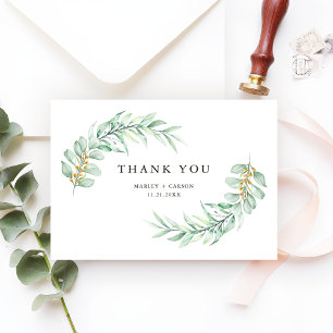 Moderne Minimalistische Grüne Blätter Hochzeit Dankeskarte
