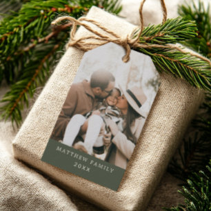 Moderne minimalistische grüne Familienfoto-Weihnac Geschenkanhänger
