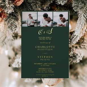 Moderne minimalistische grüne Initialen 4 Fotos Ho Folieneinladung