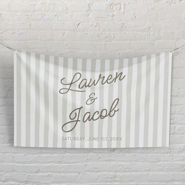 Moderne Minimalistische Grüne Streifen Hochzeit Banner (Von Creator hochgeladen)