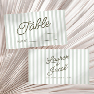 Moderne Minimalistische Grüne Streifen Hochzeit Platzkarte