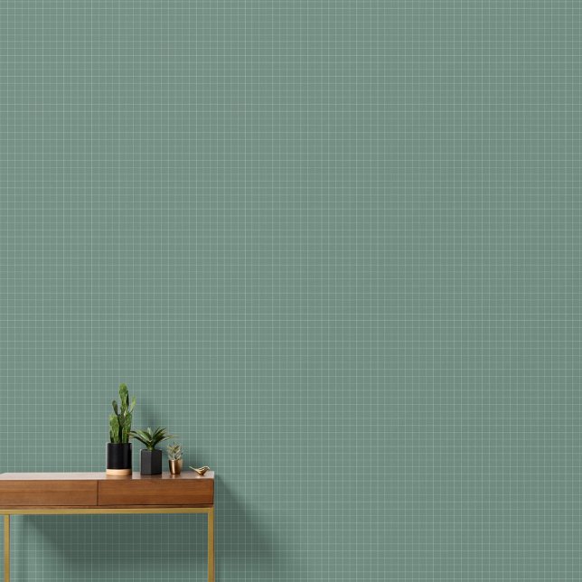 Moderne Minimalistische, grüne Wohngestaltung Tapete (Modern Minimalist Dusty Green Checkered Home Decor Wallpaper)