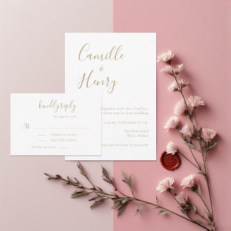 Moderne Minimalistische handgeschriebene Goldweiße RSVP Karte