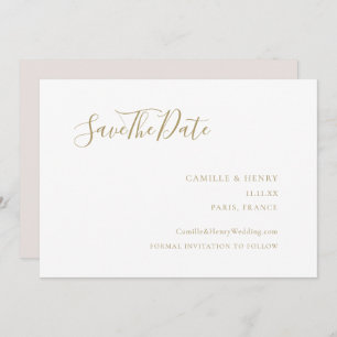 Moderne Minimalistische handgeschriebene Goldweiße Save The Date