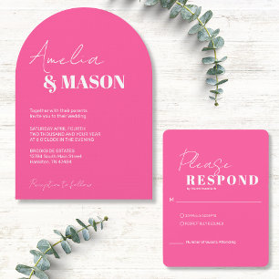 Moderne minimalistische heiße rosa und weiße Bogen Einladung