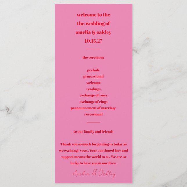 Moderne Minimalistische, hellrosa rote Tal Programm (Vorderseite)