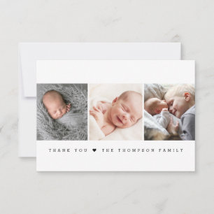 Moderne minimalistische Herz-Newborn-Fotocollage Dankeskarte