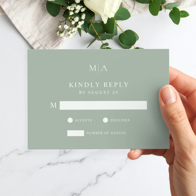 Moderne Minimalistische Hochzeit in Grün RSVP Karte (Von Creator hochgeladen)