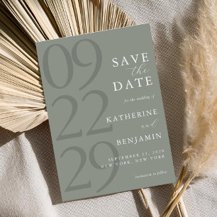 Moderne Minimalistische Hochzeit in Grün Save The Date