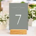 Moderne Minimalistische Hochzeit in Grün Tischnummer<br><div class="desc">Entwerfen Sie Ihre eigene personalisierte Hochzeitsfeier-Tischnummer mit moderner minimalistischer Typografie und schlauer Grünfarbe.</div>