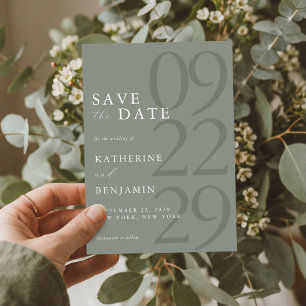 Moderne Minimalistische Hochzeit in Salbeigrün Save The Date