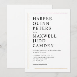 Moderne Minimalistische Hochzeit in Schwarz und We Einladung