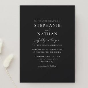 Moderne Minimalistische Hochzeit in Schwarz und We Einladung