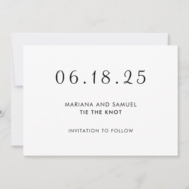 Moderne Minimalistische Hochzeit in Schwarz und We Save The Date (Vorderseite)