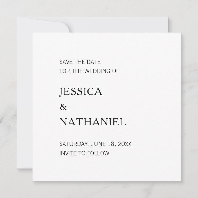 Moderne Minimalistische Hochzeit in Schwarz und We Save The Date (Vorderseite)