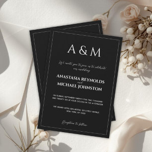 Moderne minimalistische Hochzeit in Schwarz-Weiß Einladung