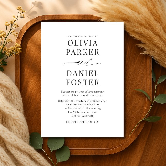 Moderne Minimalistische Hochzeit in Schwarz/Weiß Einladung (Von Creator hochgeladen)