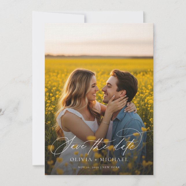 Moderne Minimalistische Hochzeit mit 2 Fotos Save The Date (Vorderseite)