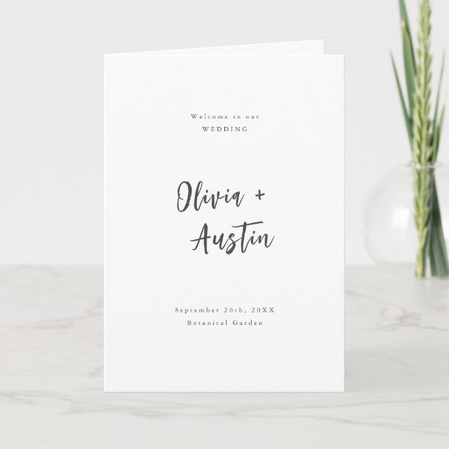 Moderne Minimalistische Hochzeit mit Chic Script Programm (Vorderseite)