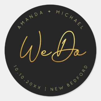 Moderne Minimalistische Hochzeit mit Gold Script Runder Aufkleber