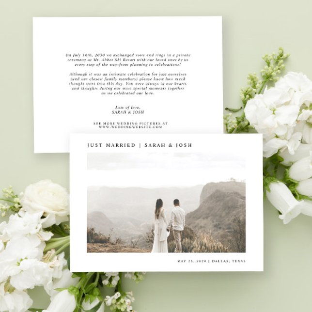 Moderne Minimalistische Hochzeit mit nur verheirat Ankündigung (Easily personalize this wedding announcement with your favorite photo and personal message)