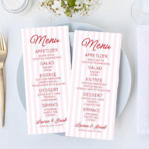 Moderne Minimalistische Hochzeit mit rosa Streifen Menükarte