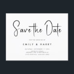 Moderne Minimalistische Hochzeit rettet das Datum Ankündigungspostkarte<br><div class="desc">Eine schlichte,  moderne Save the Date Karte. Personalisieren Sie dieses minimalistisch schwarz-weiß Design,  um Ihre persönlichen Daten und Nachricht zu haben. Enthält Skriptkalligraphie Typografie und Imitate Glitzer-Hintergrund.</div>