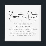 Moderne Minimalistische Hochzeit rettet das Datum Magnet<br><div class="desc">Eine einfache Moderne speichert den Datums-Magneten. Personalisieren Sie dieses minimalistisch schwarz-weiß Design,  um Ihre persönlichen Daten und Nachricht zu haben. Enthält Skriptkalligraphie Typografie und Imitate Glitzer-Hintergrund.</div>