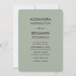Moderne minimalistische Hochzeit | Salbeigrün Zeit Einladung